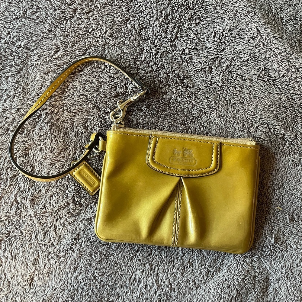 Coach Yellow Leather Wristlet with Pleated Detail